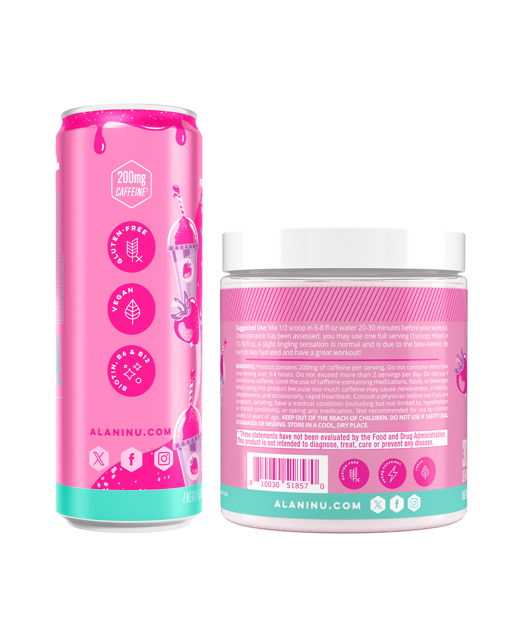 Energy Drink & Pre-Workout - Pink Slush - Gym Bag Wellness Drink Mix