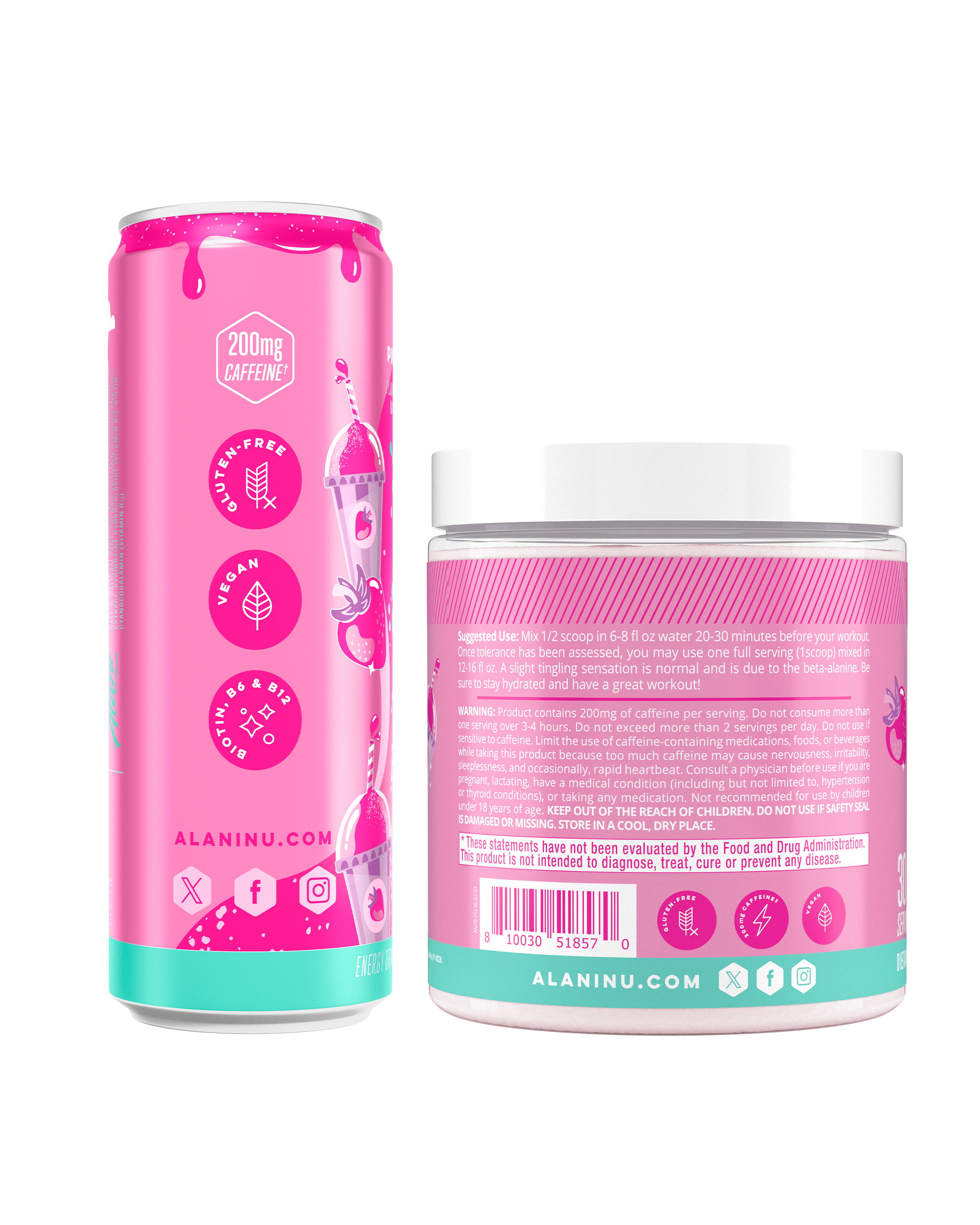 Energy Drink & Pre-Workout - Pink Slush - Gym Bag Wellness Drink Mix
